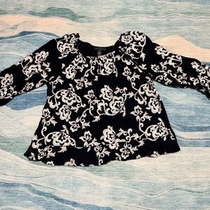 INC International Concepts Black Blouse with White Floral Embroidery